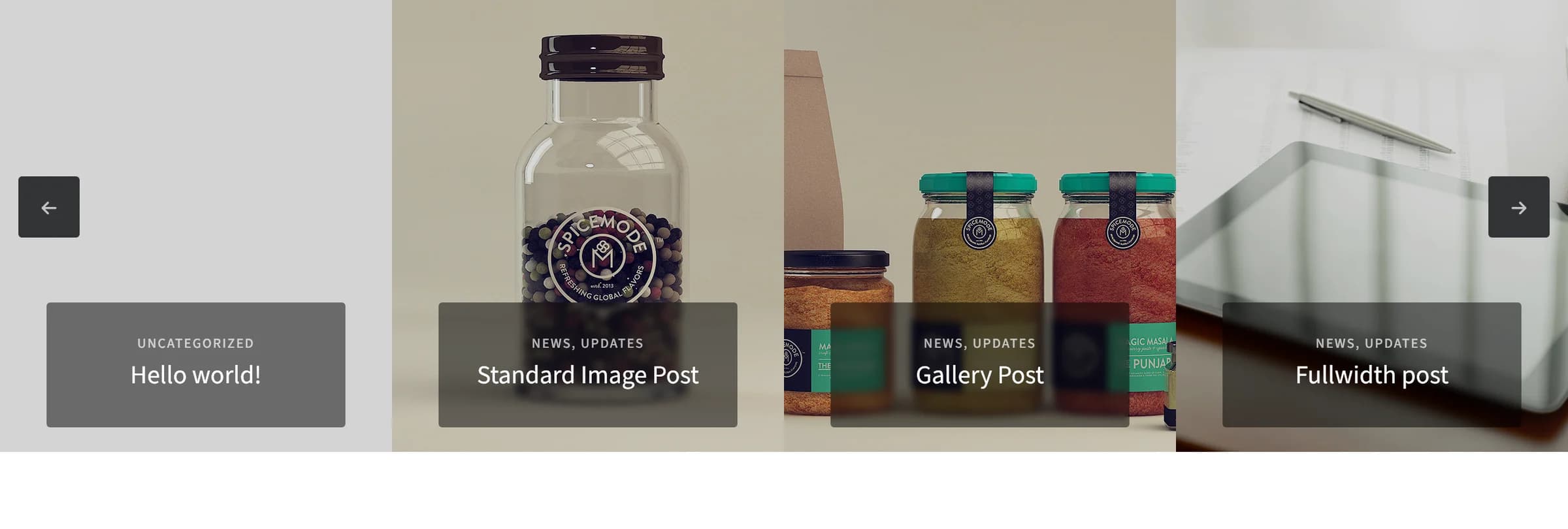 Blog Images Carousel showing four full-height post slides