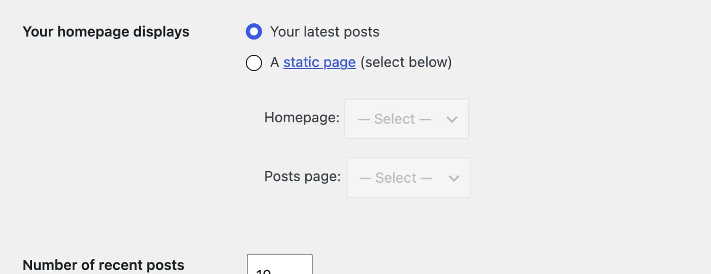 Settings > Reading with the static page option